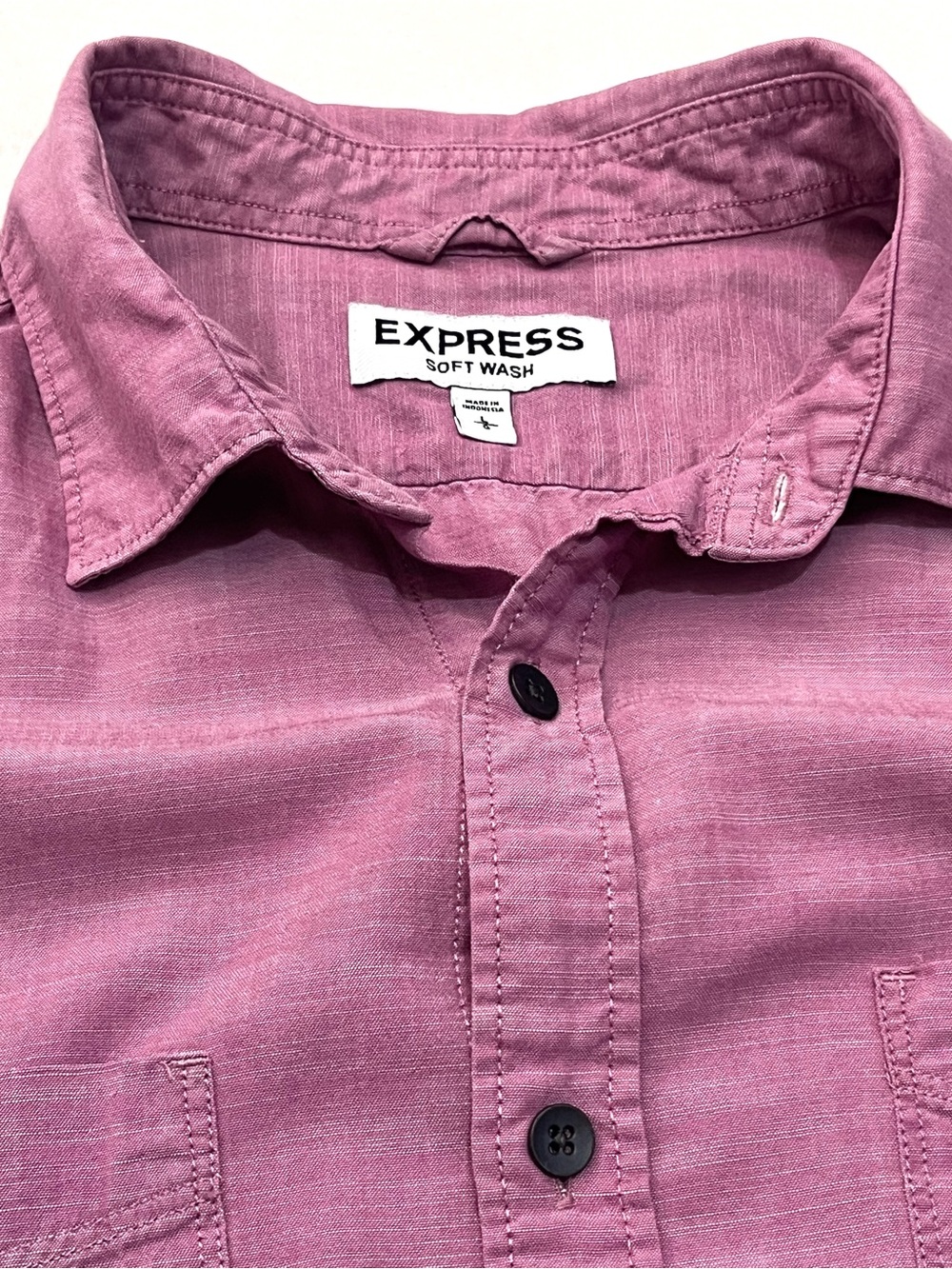 Express Soft Wash Men's Short-Sleeve Collar Button-Down Shirt Pink / Purple L - Picture 7 of 15
